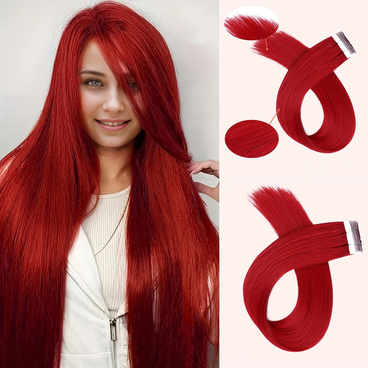 red color 14inch-24inch long Straight Tape In Human Hair Extensions Hair Extensions 100%  human hair High Quality