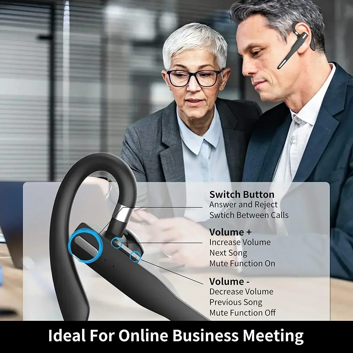

5.1 Hands-free Call Noise Wireless Headset Bluetooth-compatible Reduction Headphones YYK Business Ear-mounted 525