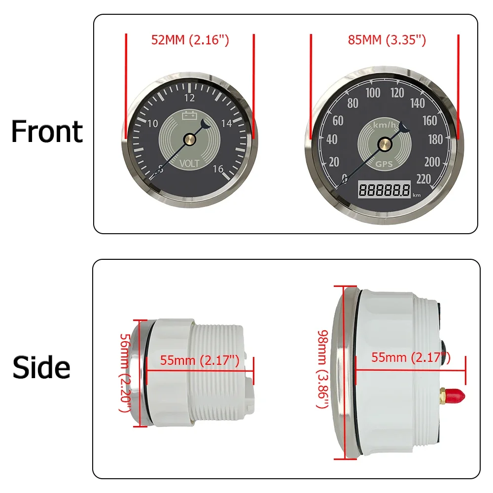 6 مقياس مجموعة 85 مللي متر نظام تحديد المواقع عداد السرعة مع مقياس سرعة الدوران 0-8000 دورة في الدقيقة مع 52 مللي متر مستوى الوقود درجة حرارة الماء ضغط الزيت الفولتميتر 12 فولت للسيارة #4