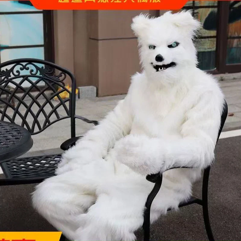 

Новый мультяшный костюм Белого Волка, пушистый костюм для косплея, маска для головы, забавный реквизит для выступлений, плюшевая маска животного с подвижным ртом