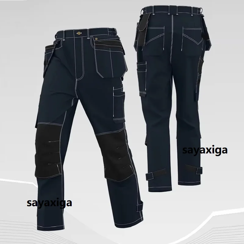 

Рабочие брюки из чистого хлопка со съемными карманами, износостойкие двойные брюки, защитные брюки для строителей