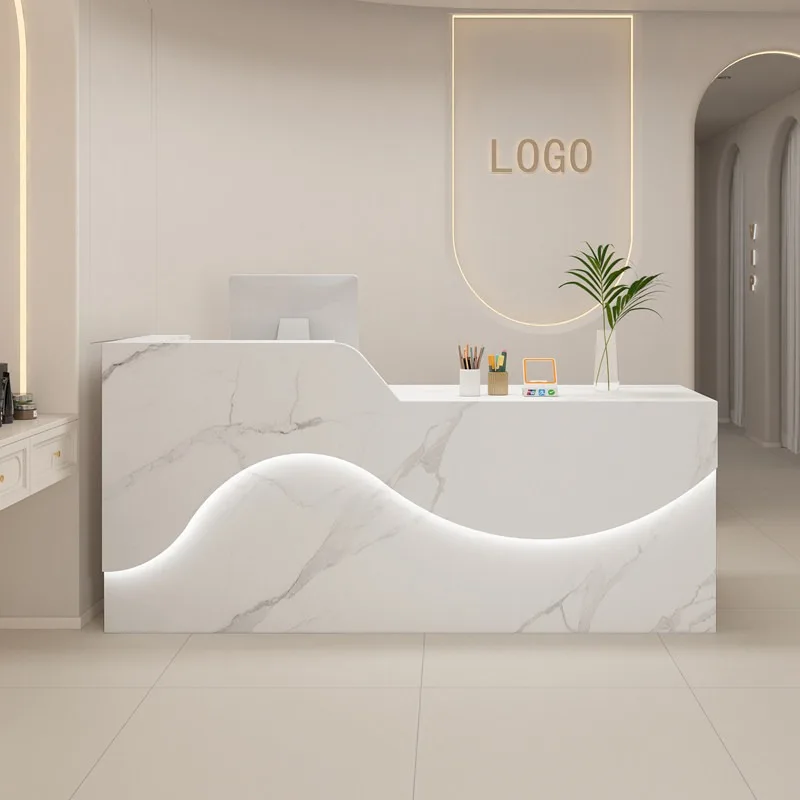 

Bar Interior Reception Desk Beauty Spa Salon Pharmacy Reception Desk Wood Front Action Comptoir Caisse Commercial Furniture