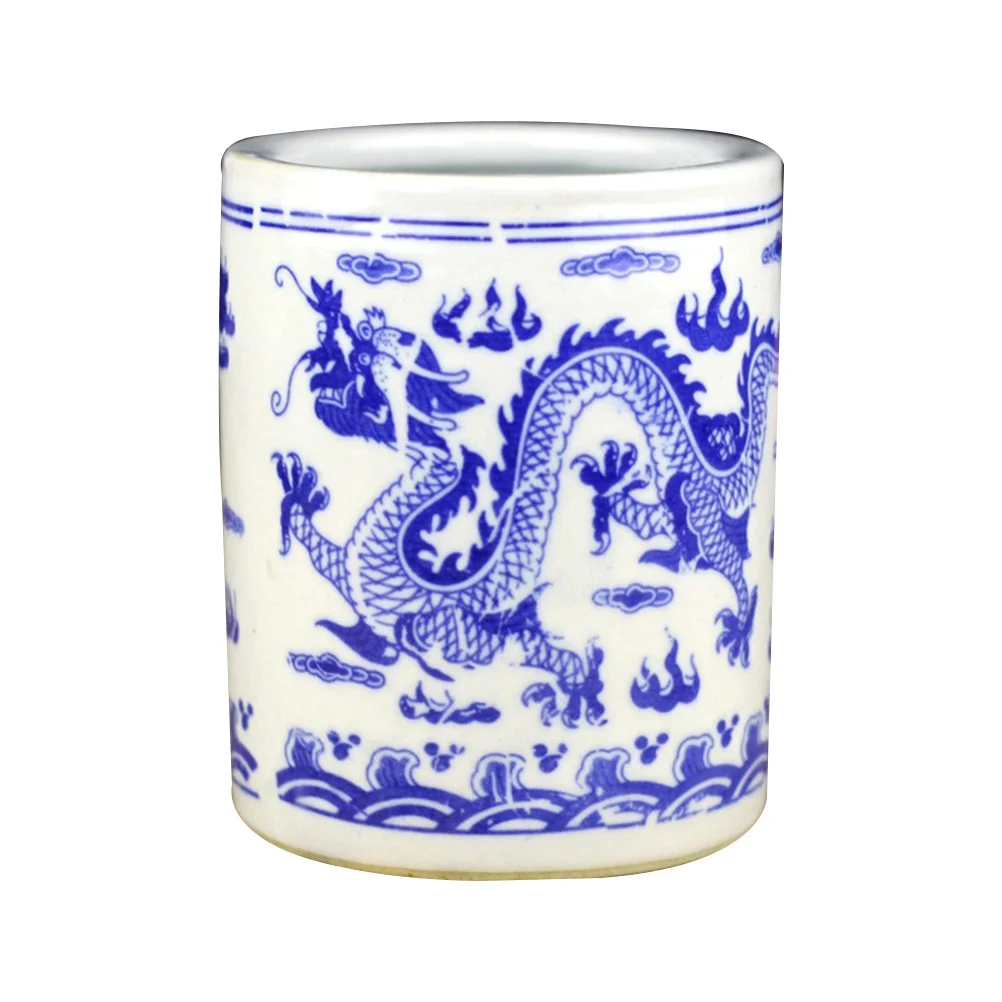 

1Pcs Celadon Porcelain Pen Holder Unique Retro Ceramic Brush Container Desktop Organizer Calligraphy Supply Office Decoration