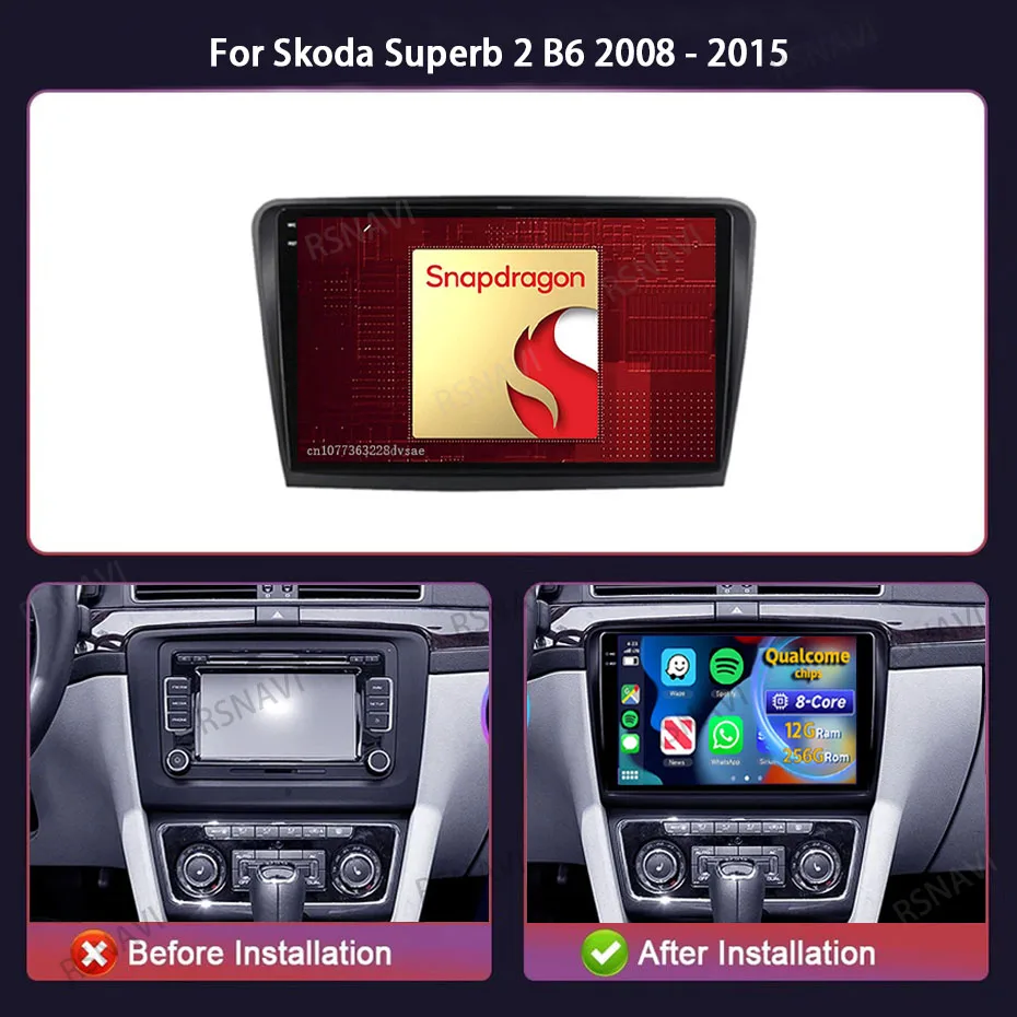 Android 16 Carplay For Skoda Superb 2 B6 2008 2009 2010 2011 2012 2013 2014 2015 Multimedia Car Radio Player WIFI+4G DSP Stereo