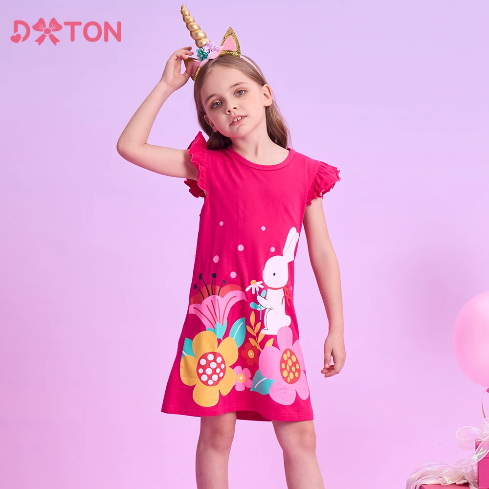 

DXTON Summer Sleeveless Girls Dresses Rabbit Cute Princess Dress For Girls Floral Printed Cotton Toddler Dress Clothing 3-12Y