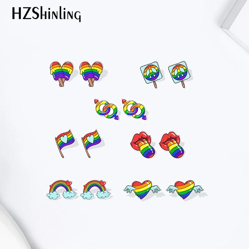 2022 Cartoon Men Women Gender Pride Rainbow Flag Acrylic Resin Earrings Epoxy Handmade Jewelry Gifts Friends