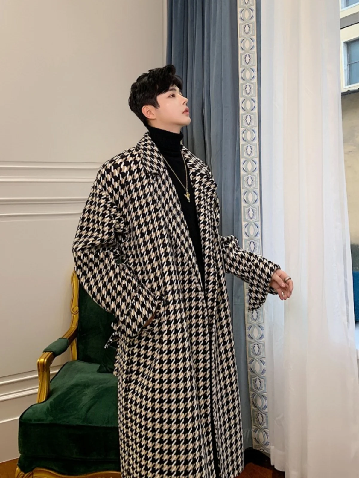 

Ретро-пальто из утолщенной шерсти для мужчин, средней длины, свободного кроя, стильное, молодежное, модное, универсальное для всех сезонов