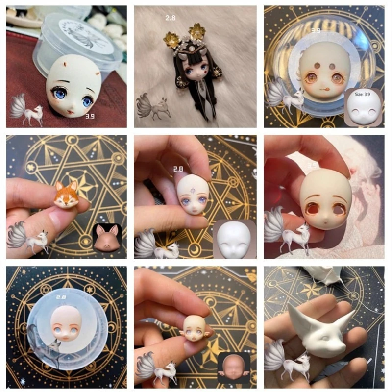 Q Version Baby Face Silicone Mould Handmade DIY Resin Polymer Soft Clay Ultra-light Clay Stone Sculpture Cartoon Doll Face Molds