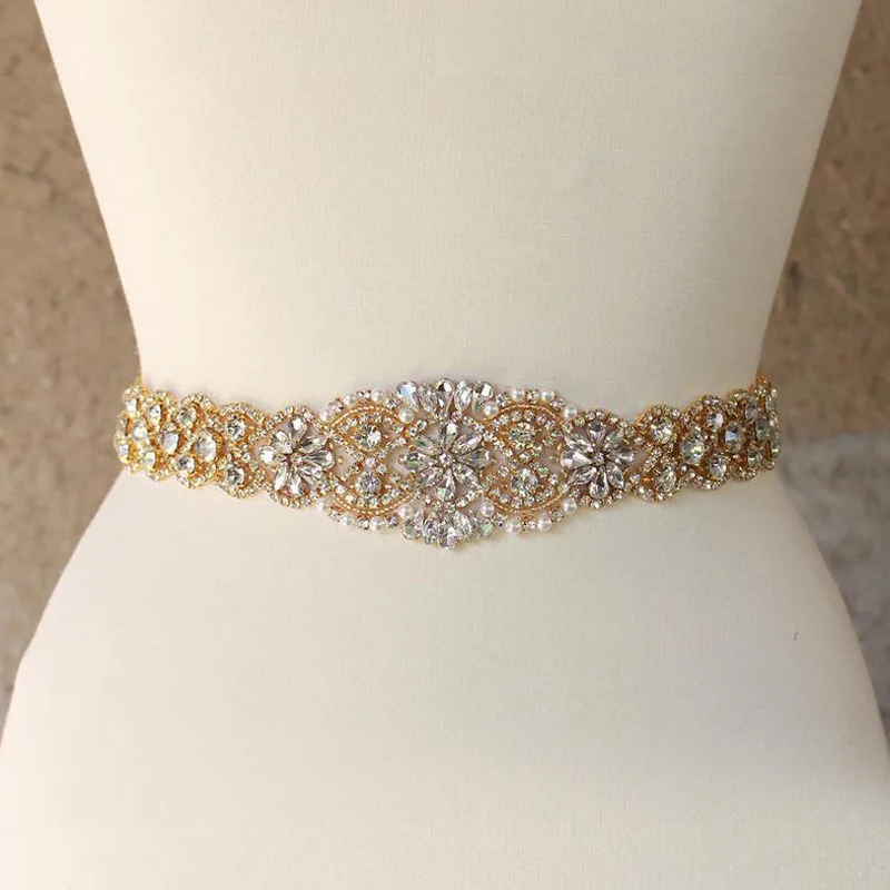 

Hand-Sewn Bridal Waist Cincher with Crystal Rhinestones, Pearl & Rhinestone Embellishments for Wedding Dress Accessories