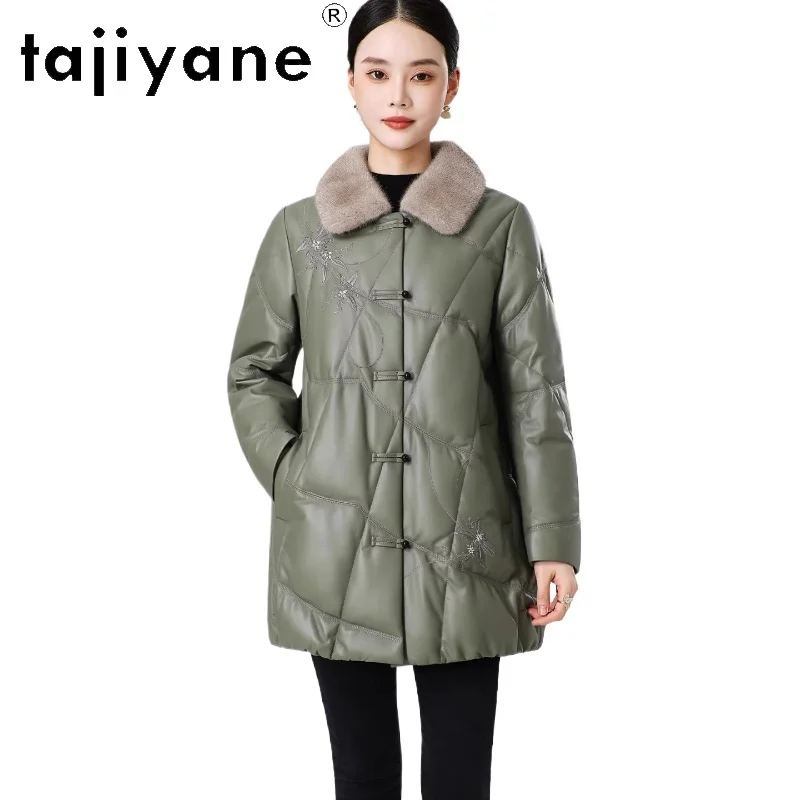 TAJIYANE Mantel Bulu Angsa Asli Kulit Domba Wanita Kerah Bulu Mink Jaket Puffer Elegan Mantel Musim Dingin 2025 Pakaian Wanita ropa mujer