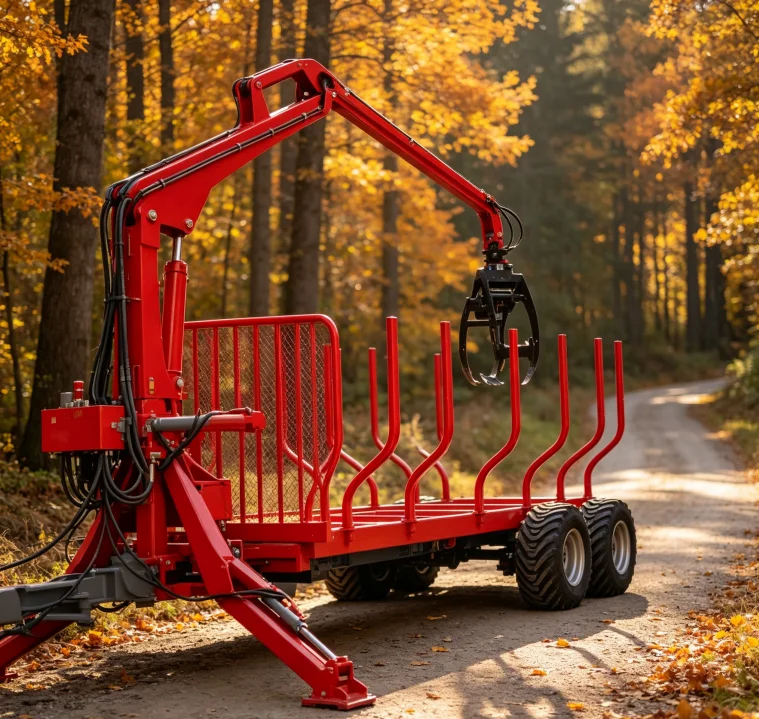 Forest Equipment PTO Hydraulic Timber Loading Trailer Log Trailer Wood Trailer Log Wagon With Crane Grapple