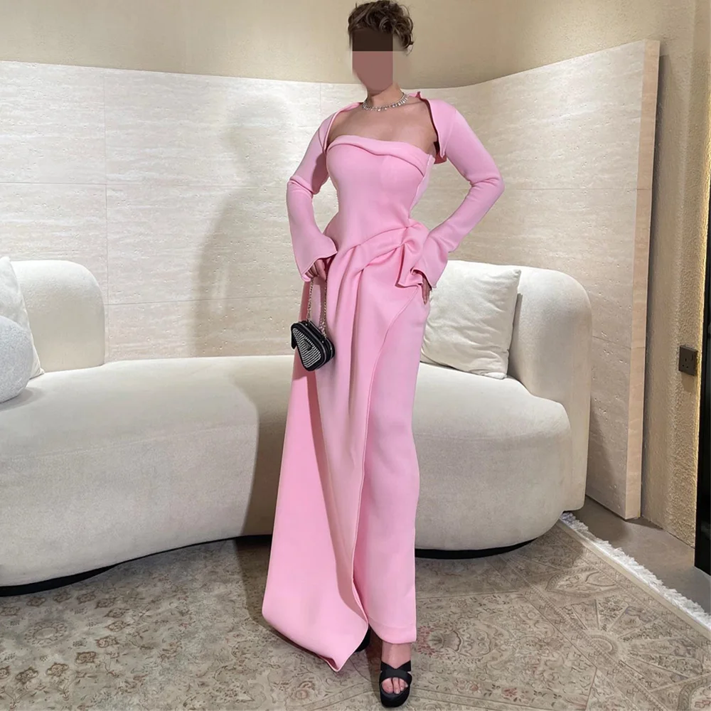 

Simple Jersey Evening Dress Classic Square Collar Long Sleeves Customized Special Occasion Gowns Luxury Panel Train Prom Dresses