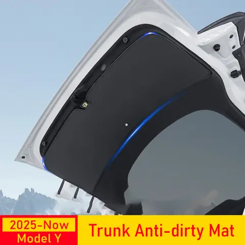 แผ่นรองกันเปื้อนท้ายรถหนังสำหรับ Tesla Model Y Juniper 2025 2026 อุปกรณ์เสริม แผ่นป้องกันขอบประตูท้ายรถ