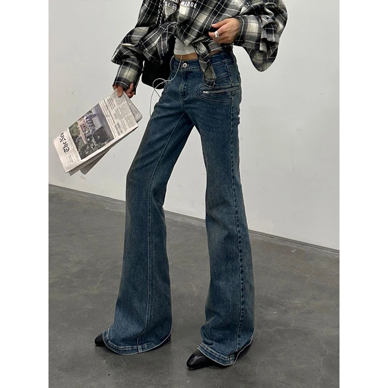 Blaue Röhrenjeans Damen Harajuku Vintage Y2k Denim Hose American 2000er Jahre Stil Emo Oversize Jeans Lange Hosen Kleidung Herbst