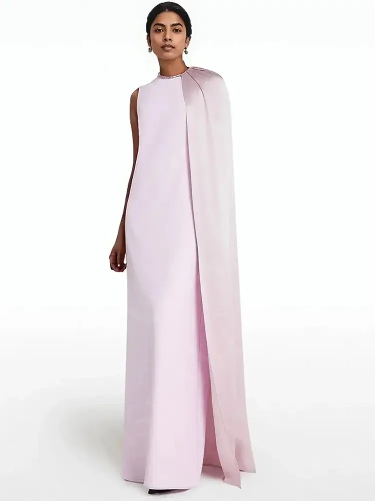 Robe de Soirée Rose Pâle Personnalisée, Tenue de Bal Arabe, à Col Rond, Style Musulman, pour Invités de Mariage, 2024