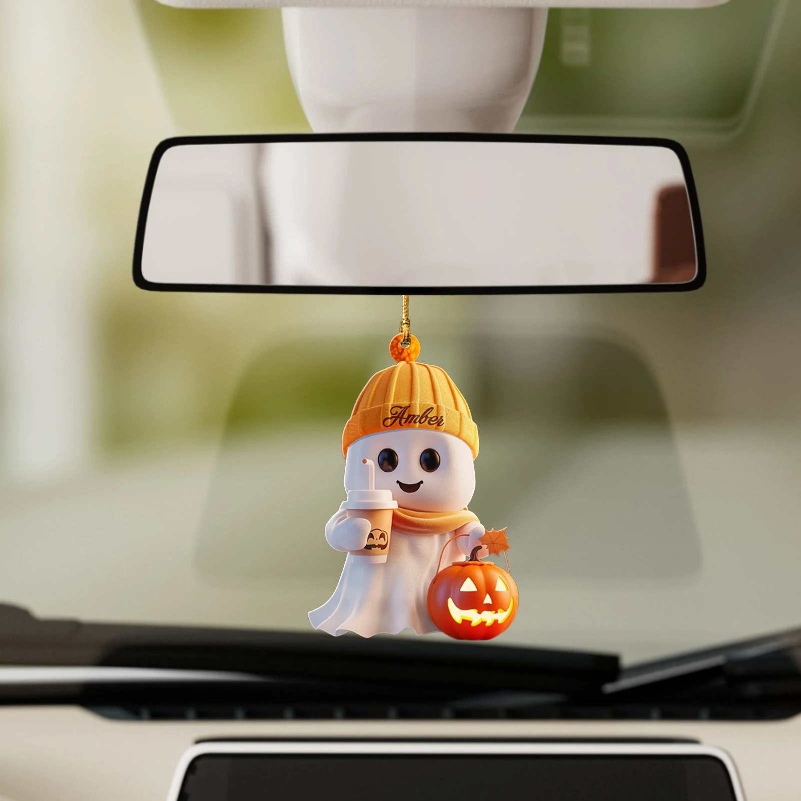 Acrylic Halloween Ghost Car Hanging Decoration Cute Flat Ornament for Vehicle Window Home Party Decor