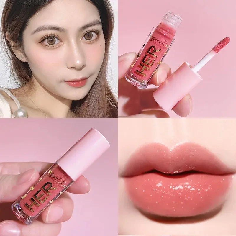 Brillo de labios líquido de gelatina de cristal, 8 colores, lápiz labial hidratante, Flash fino, duradero, impermeable, taza antiadherente, maquillaje de brillo de labios