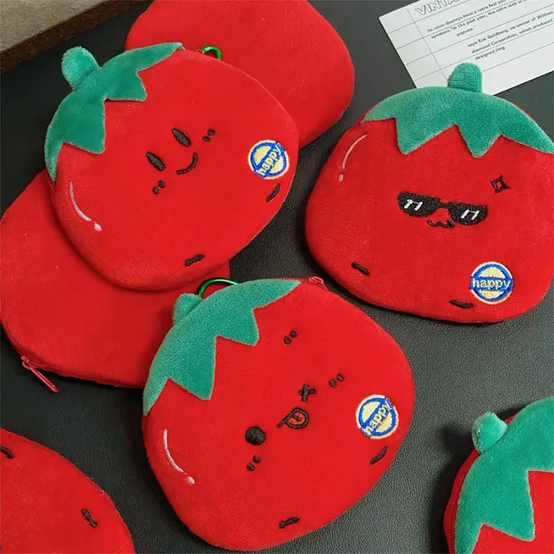 1PC Cartoon Plush Tomato Coin Purse Pendant Cute Portable Wallet Storage Pouch Hanging Ornament Bag Decoration Accessories Gift