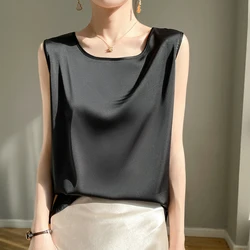 2024 Lace Women Camis Satin Tank Tops Summer Ladies Backless Spaghetti Strap Sexy Round neck Camisole Female Clothing Cropped RW