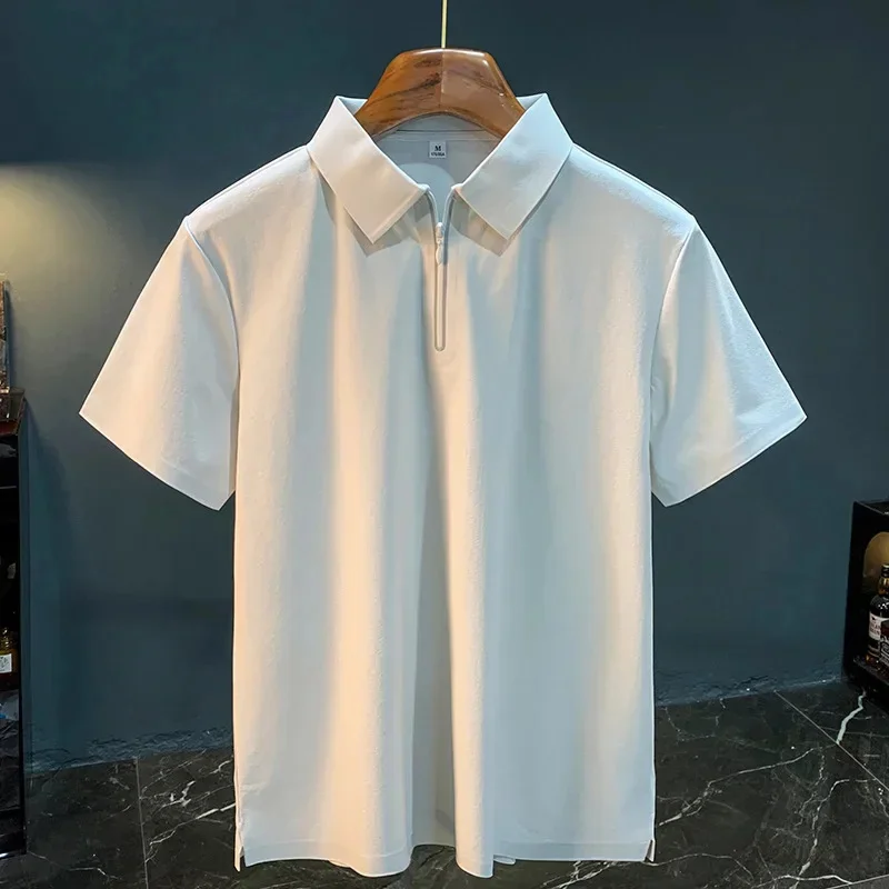 

Летняя мужская футболка-поло с короткими рукавами и воротником для поездок на работу, 2026, новая повседневная универсальная деловая футболка на молнии