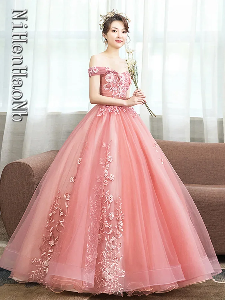 Quinceanera – robe de bal en dentelle, épaules dénudées, luxueuse tenue de soirée