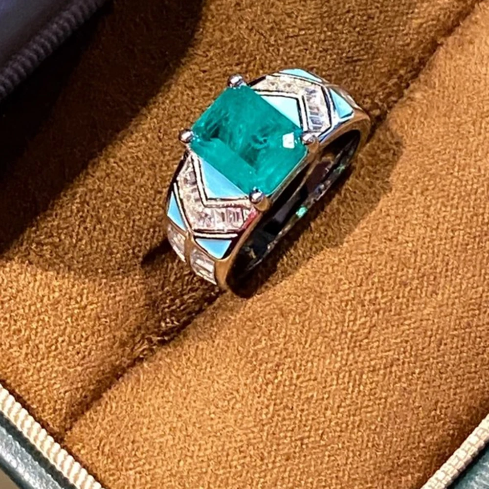

925 Sterling Silver Emerald Green Square Gemstone Women Vintage Wedding Ring Engagement Bridal Accessories