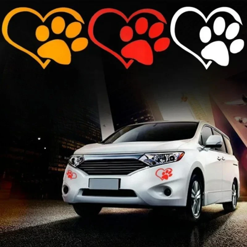 

Heart-shaped dog paw print high-reflective car window rear bumper night driving warning sign animal sticker