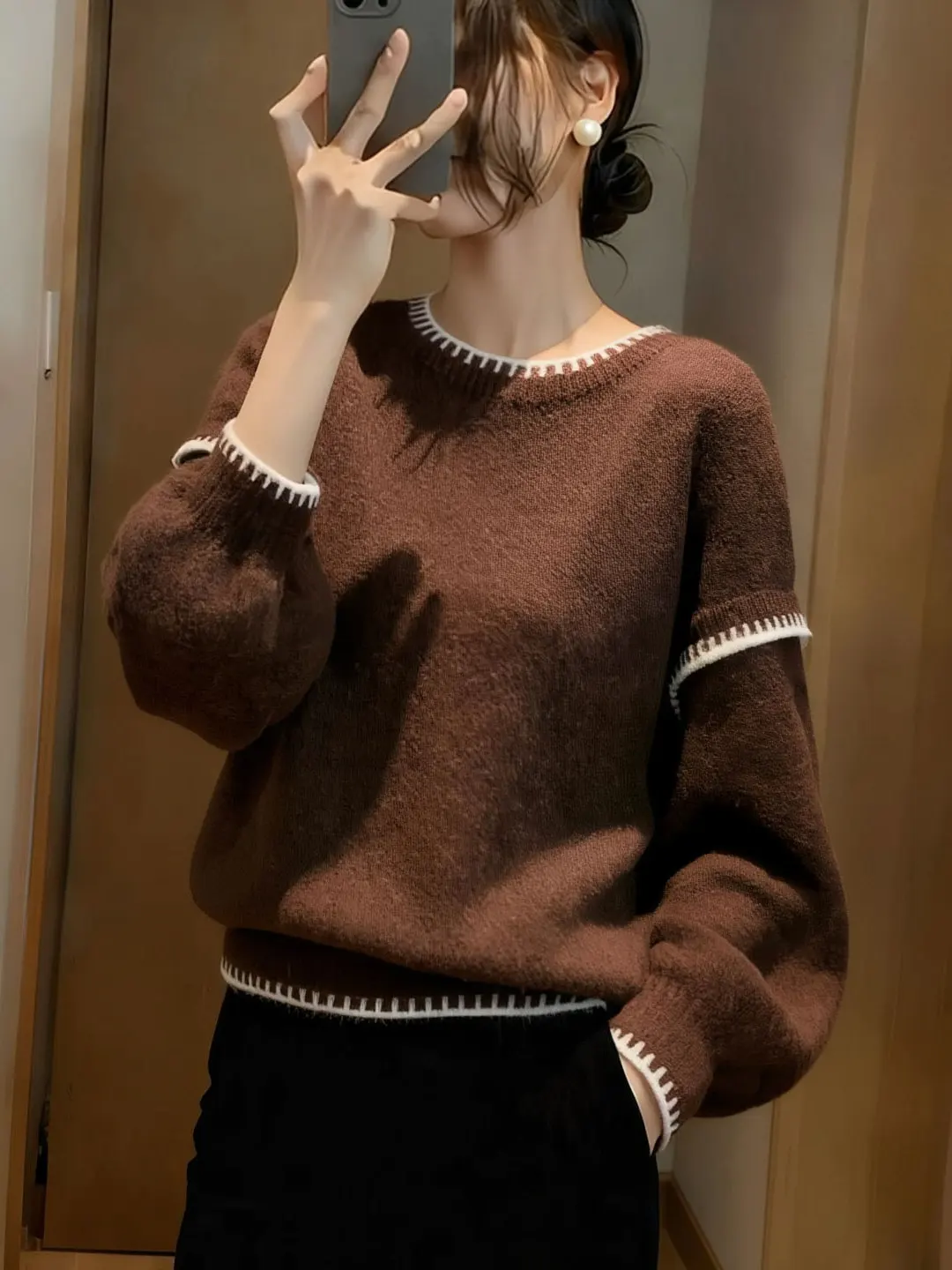 

Женский свитер Ele Long Sve с круглым вырезом, свободный, уютный, теплый, зимний, модный, комфортный, вязаный, цветной