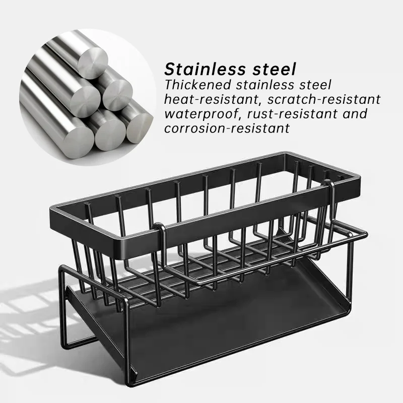 1pc Self-draining Sink Shelf Stainless Steel Kitchen Soap Storage Rack Multipose Kitchen Sink Counter Dish Towel Organizer Rack