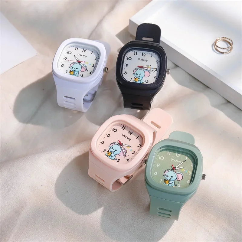 Children Boys Girls Square Watch Ins Cute Small Fresh Unicorn Girl Quartz Clock Only Wristwatches