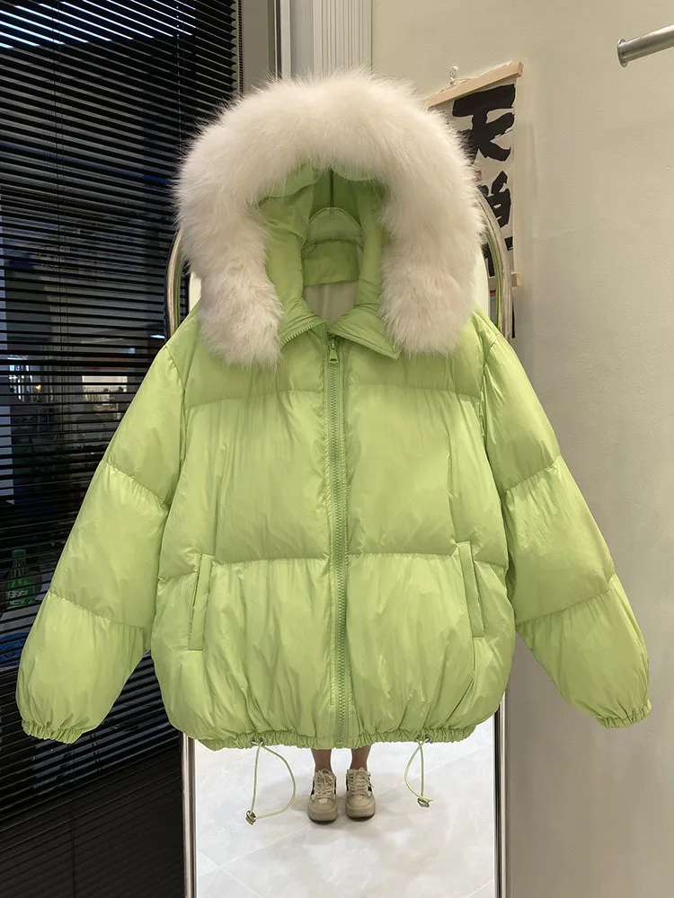 Natural Fox Fur Hooded Winter Puffer Coat WomOuterwearen 90% White Duck Down Jacket Warm Parkas Female