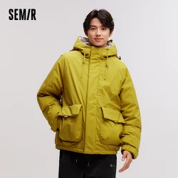 Semir Down Jacket Men 2024 Winter New Large Pocket Workwear Coat Loose Hooded Top Fashion Raglan Sleeve Down Jacket