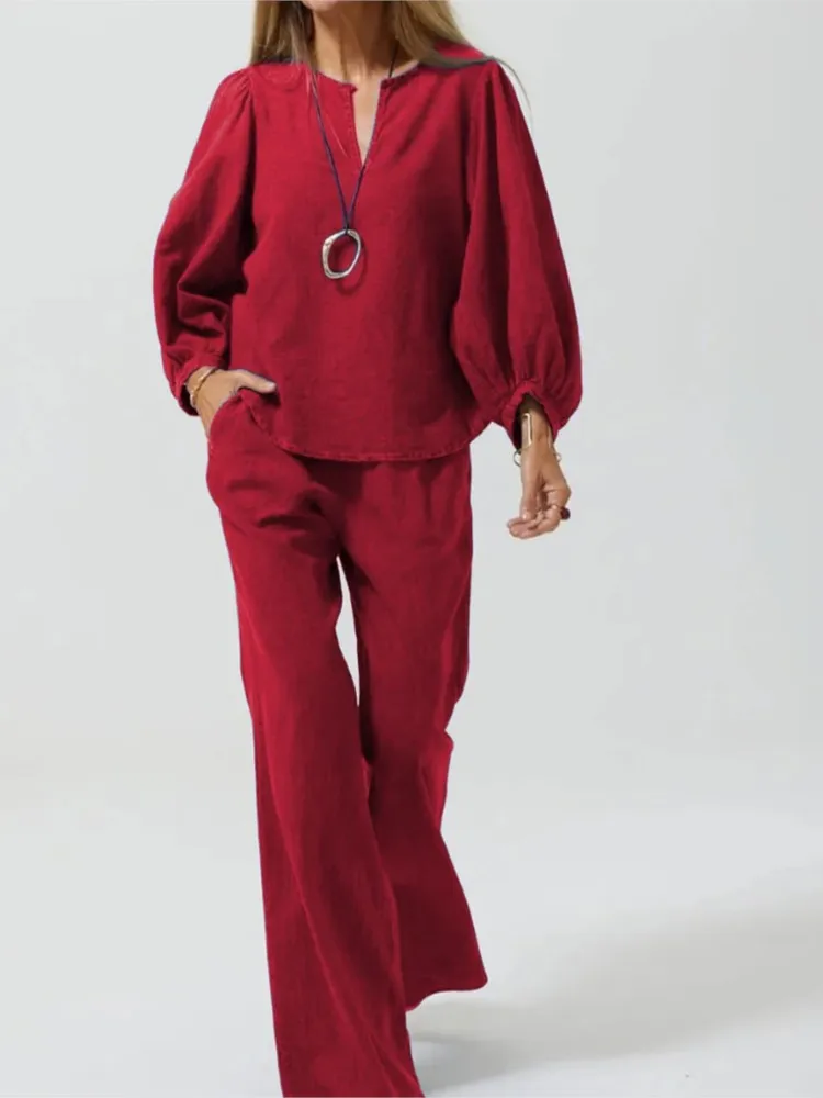 

Fashion Loose 9-quarter Sleeve Women's Trousers 2-piece Set 2026 Spring New Casual Pocket Retro Female Office Trousers Suit