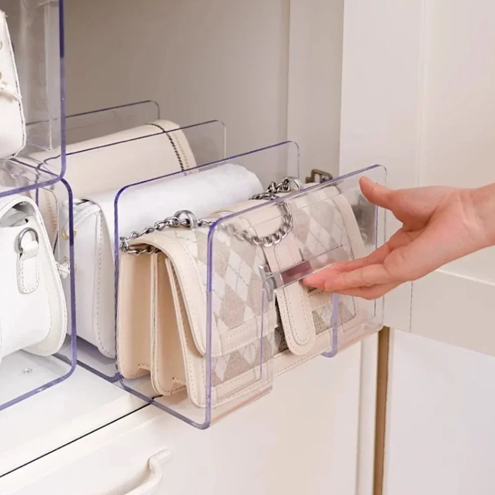 

4Grids Handbag Storage Rack Transparent Purse Bag Divider Wardrobe Bag Storage Rack Women Handbag Cosmetic Organizer Racks New