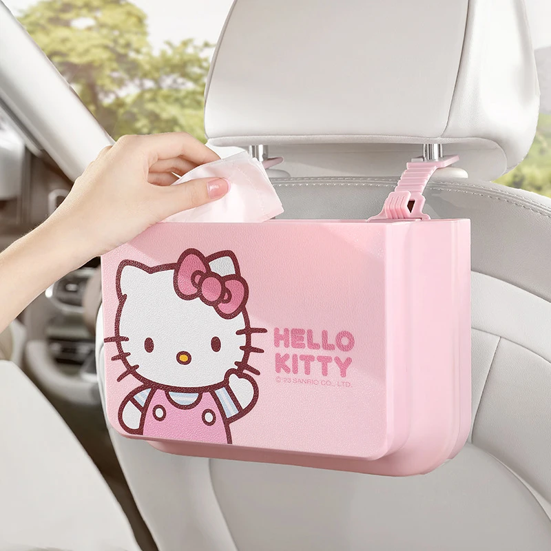 Sanrio Kawaii Hello Kitty Car Seat Back Trash Can Anime Cartoon Lovely Fashion Exquisite Waterproof Foldable Hanging Storage Box