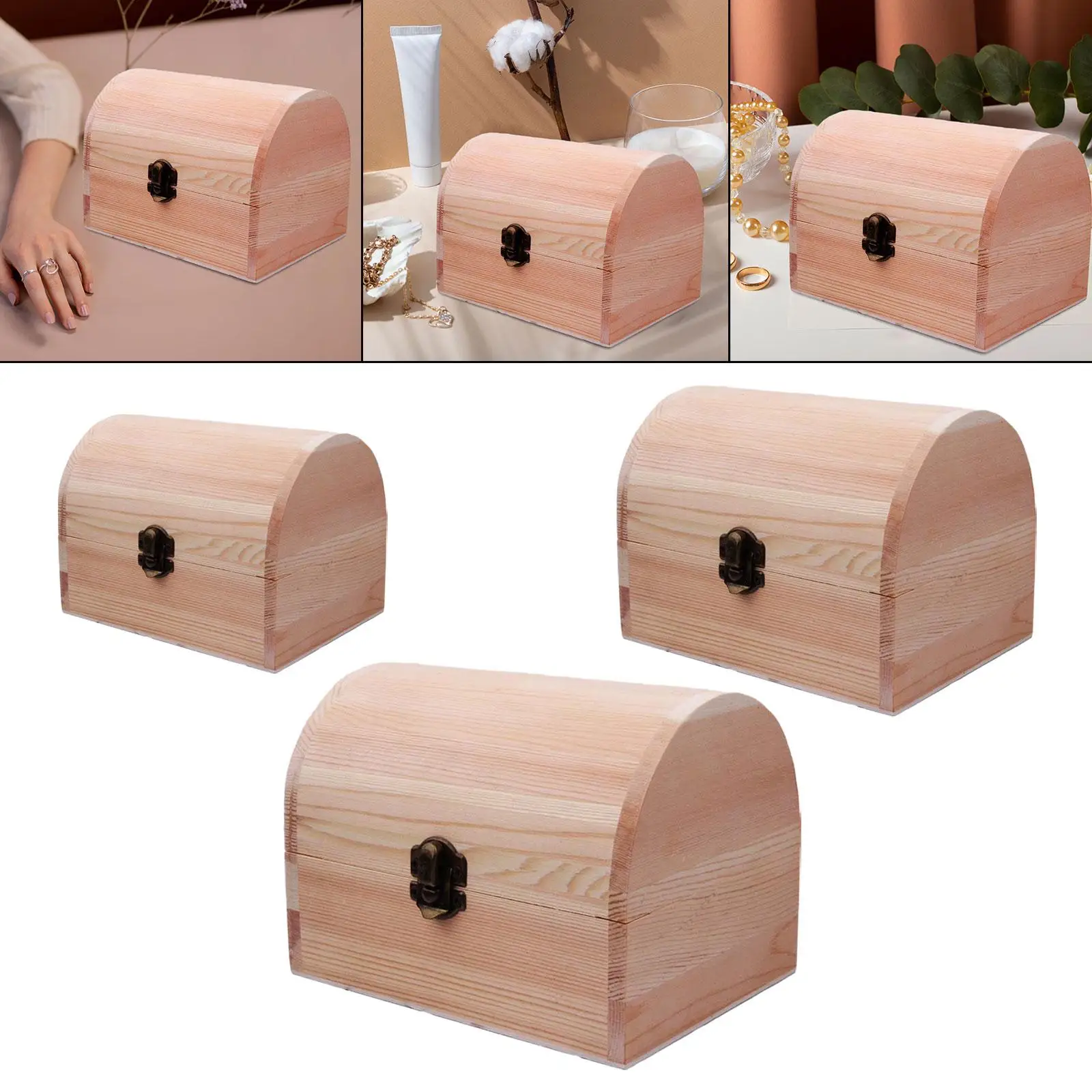 Unfinished Wood Box Container Keepsake Box with Hinged Lid Wooden Box Treasure Chest Box for Storage Necklace DIY Gift Arts