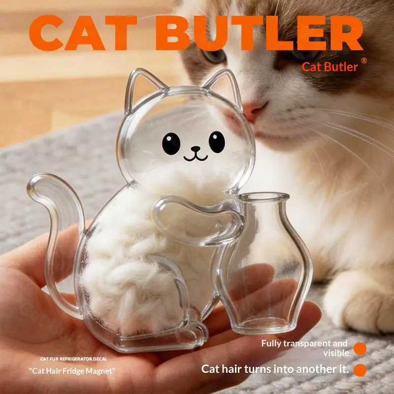 [E] Cute Cat Shaped Clear PP Fridge Magnet With Pet Fur Storage Function For Home Kitchen Decor Cat Lovers