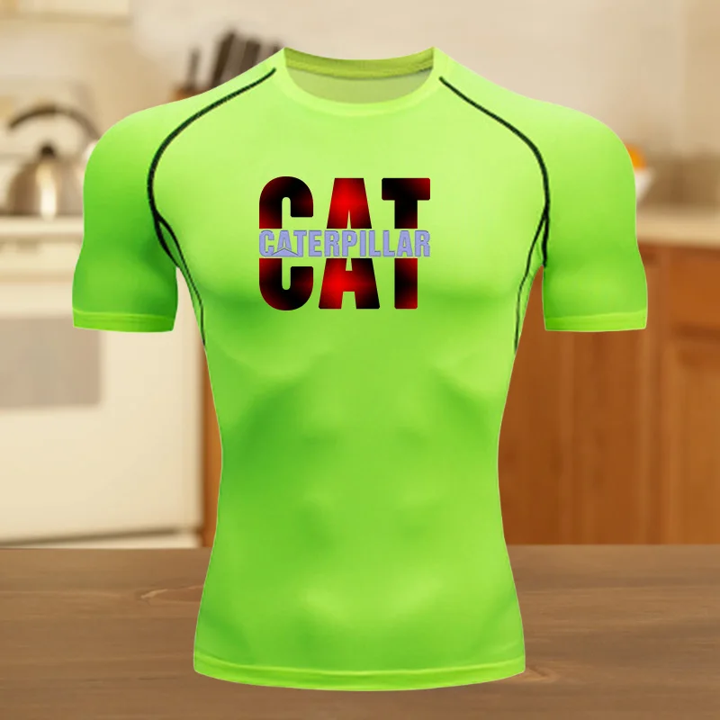 تي شيرت رجالي مضغوط للياقة البدنية والجري والرياضة سريع الجفاف وجيد التهوية وأكمام قصيرة من القماش القابل للتمدد للتدريبات الصيفية