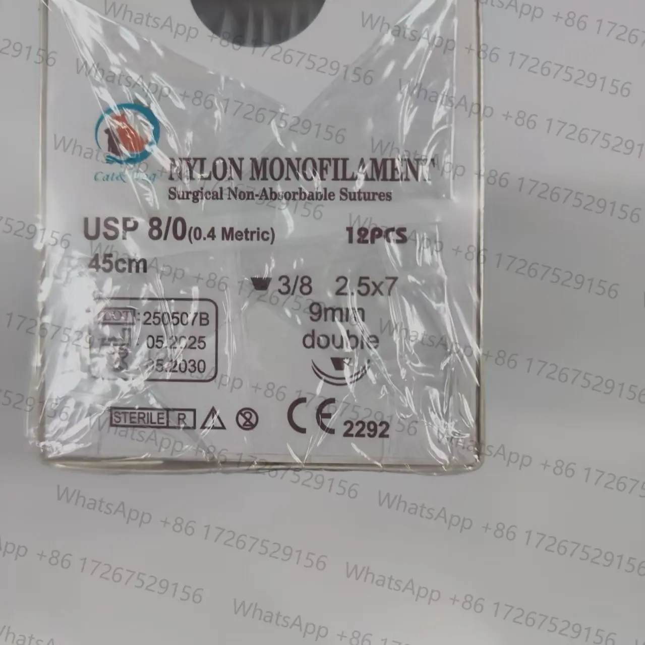 12PCS 45cm 8-0 Double Spade Needle Veterinary Ophthalmic Sutures PGA Or Nylon Polypropylene for Canine & Feline Eye Procedures