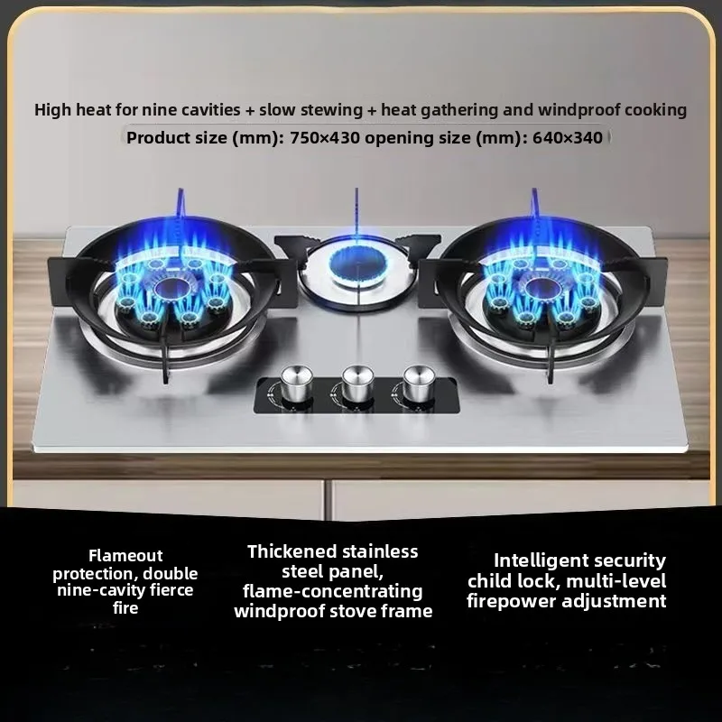 Fogão de três cabeças Fogão de três olhos a gás Cozinha doméstica à prova de explosão Gás liquefeito Fogão a gás natural