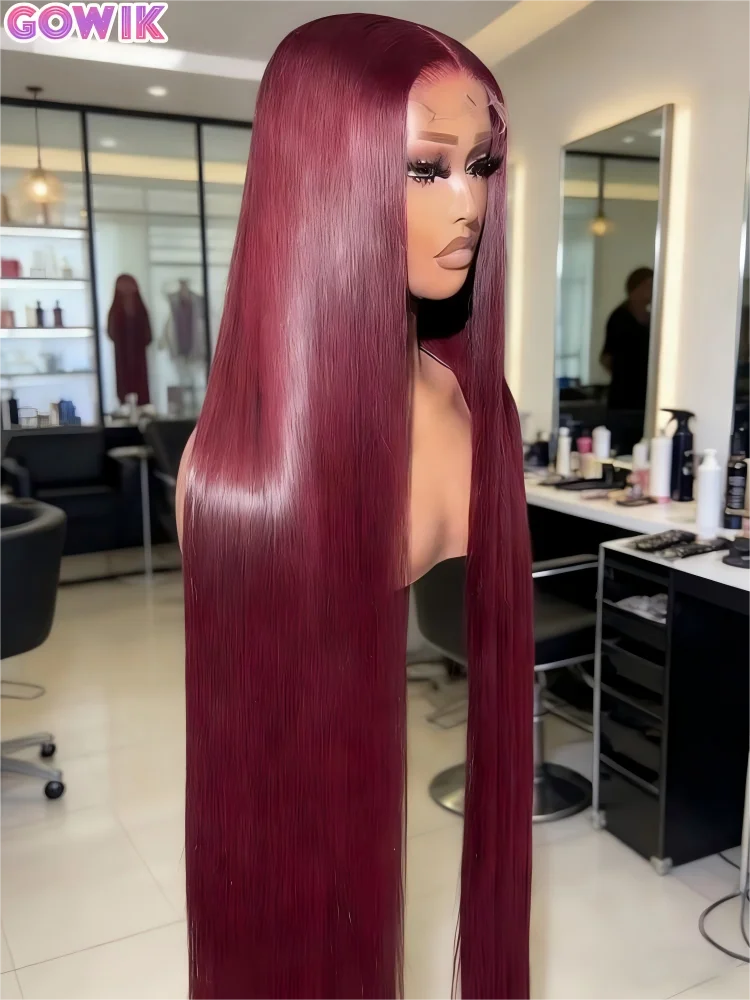 

Цветной бургундский парик из натуральных человеческих волос 13x6 HD Lace Frontal, прямой парик с кружевной передней частью, красный 99J, бразильские парики, оригинальные, 30 дюймов, с предварительно выщипанными линиями роста волос