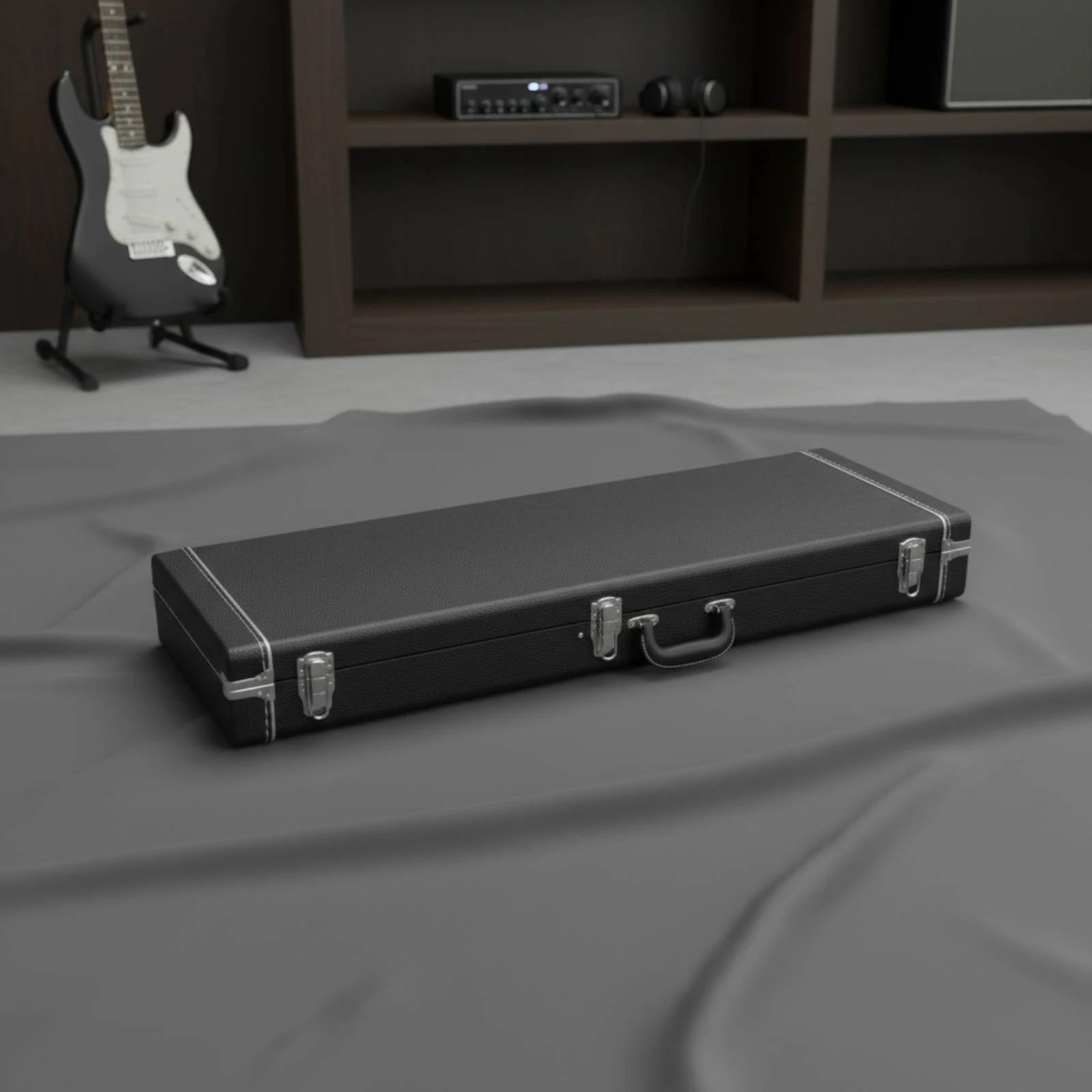 Electric Guitar Hard Case Rectangular Wooden Guitar Case Heavy-Duty Rugged for Guitarists, Gigs, Rehearsals