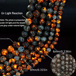 6-12mm Natural Yooperlite Glow Stone UV Light Reactive Syenite Flame Beads Loose Spacer Beads For Jewelry Making DIY Bracelets