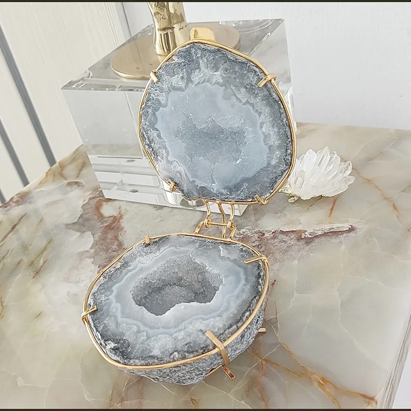 

Natural Cut Aura Agate Geode Ring Earring Casket