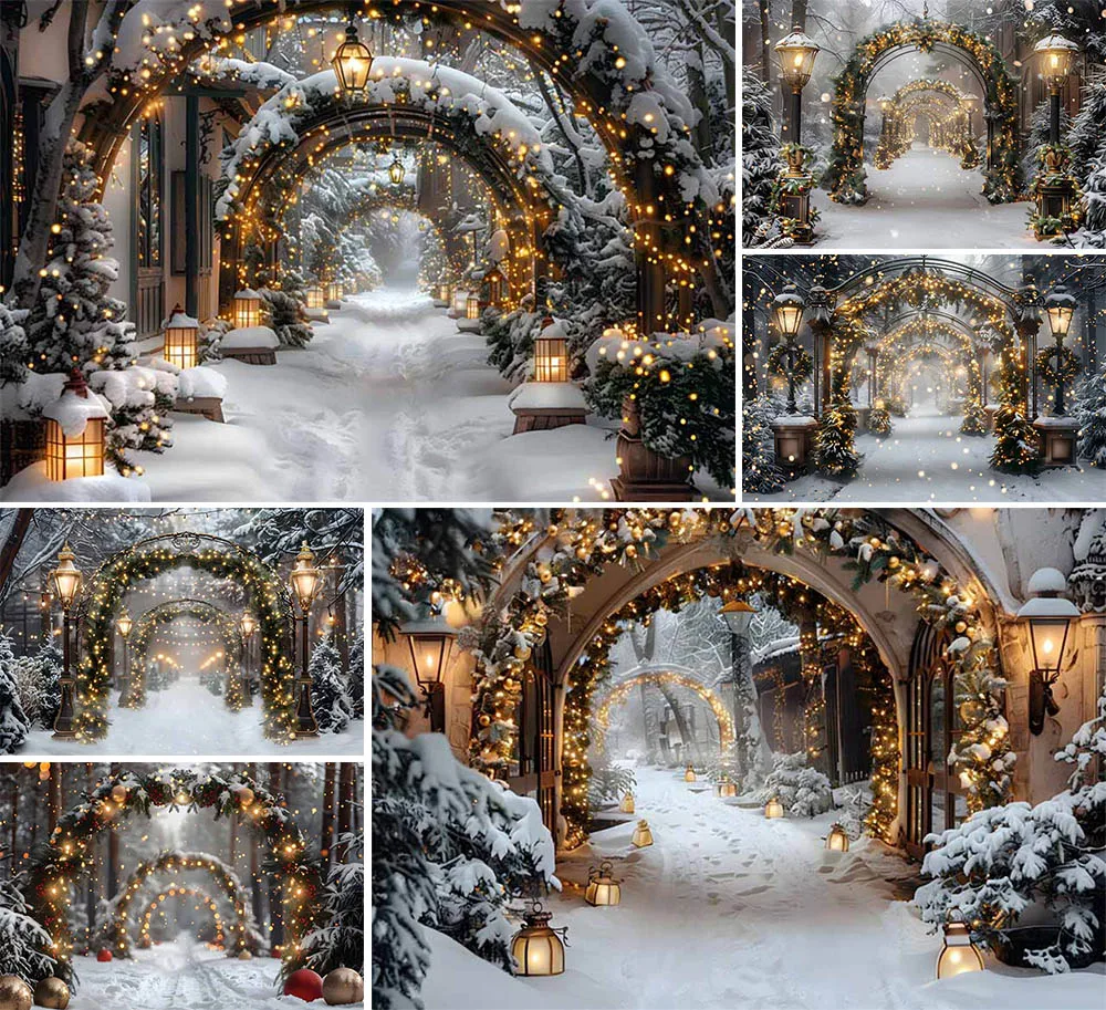 

Mehofond Dreamy Christmas Outer Arch Door Backdrop Photography Kids Birthday Portrait Xmas Tree Glitter Lamp Decor Backgrounds