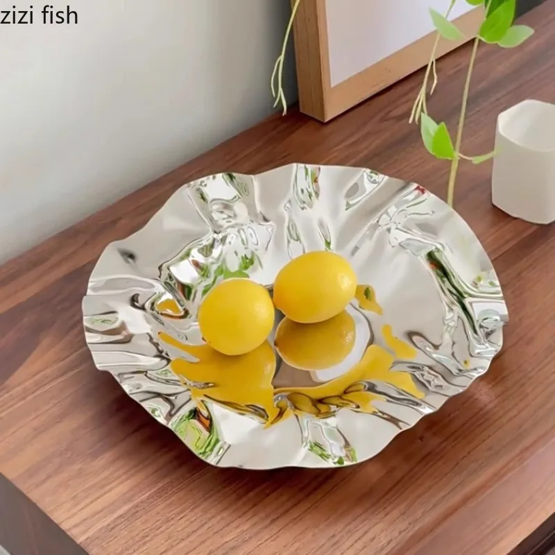 

Folded Stainless Steel Fruit Plate Irregular Storage Tray Tea Tray Dessert Plate Fruit Dish Salad Bowl Pastry Plates Snack Bowl