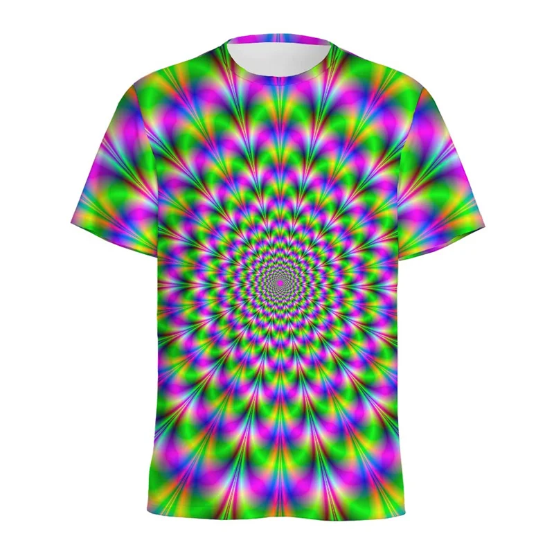 Men Psychedelic Spiral Optical Illusion Short Sleeve T‑Shirt Colorful 3D Full Print Crew Neck Tops