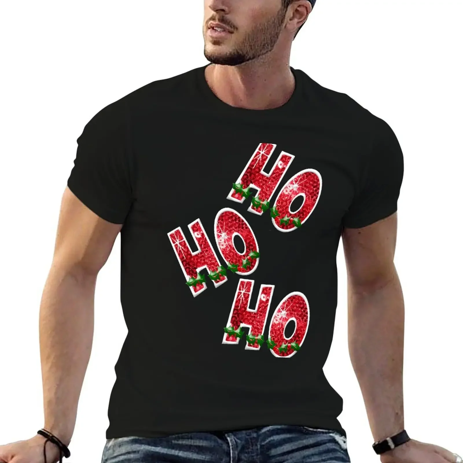 Ho, Ho, Ho! Red Sequin Relaxed Fit T-Shirt sublime oversized graphic tee slim fit t shirts for men