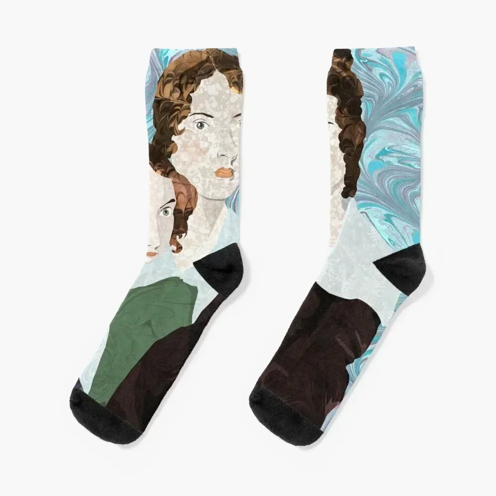 

Bronte Sisters in Marbled Bookbinding Paper Socks hip hop Children's hockey Sports Socks Women's Men's