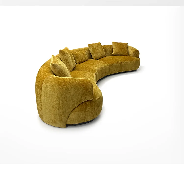 #Chenille Velvet Flocking Arc Modular Sectional Sofa Set Italian Minimalism Combination Living Room Hotel Furniture Factory